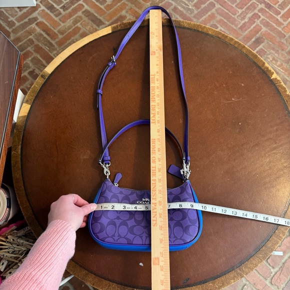 Coach Teri Shoulder Crossbody Bag In Blocked Signature Canvas Blue & Purple - Picture 11 of 12